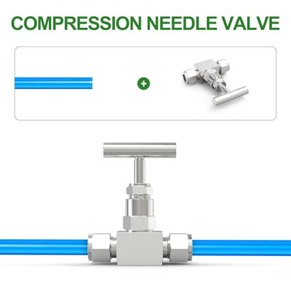 TAISHER 1PCS 304 Stainless Steel High Pressure Straight Needle Valve 1/8" Tube OD x 1/8" Tube OD For Flow Control Water Gas Oil - size: 1/8" OD