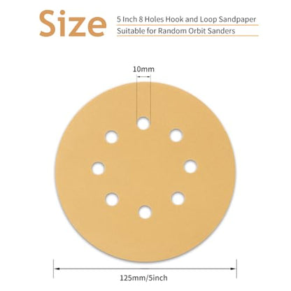 50 PCS 220 Grit 5 Inch 8 Hole Sanding Discs - style: 220 Grit,50-Pack