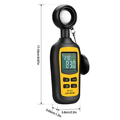 Light Meter Digital Illuminance Meter Handheld Ambient Temperature Measurer, Range up to 200,000 Lux, Luxmeter with 4 Digit Color LCD Screen