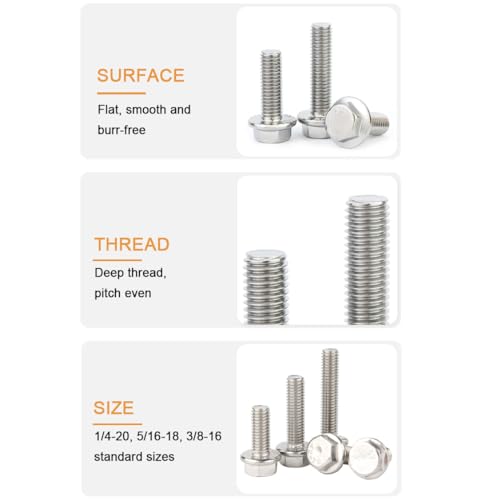 10pcs 3/8"-16 x 3/4" Serrated Flanged Hex Bolts Flange Hexagon Screws, Stainless Steel 18-8 (304), Plain Finish - size: 3/8"-16 x 3/4" 10pcs