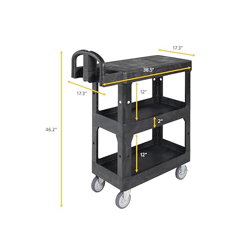 Rubbermaid Commercial BRUTE Heavy Duty 3-Shelf Utility/Service Cart, Small, Flat Shelves, Ergonomic Handle, 600 lbs. Capacity, for Retail Stores/Garage/Cleaning/Maintenance - size: Small 3-Shelf, style: Ergonomic Handle