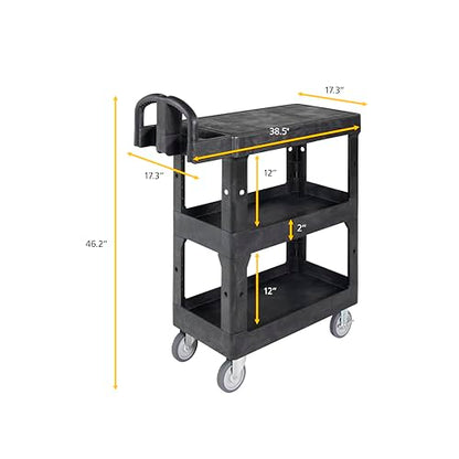 Rubbermaid Commercial BRUTE Heavy Duty 3-Shelf Utility/Service Cart, Small, Flat Shelves, Ergonomic Handle, 600 lbs. Capacity, for Retail Stores/Garage/Cleaning/Maintenance - size: Small 3-Shelf, style: Ergonomic Handle
