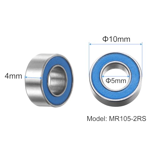 uxcell 10pcs MR105-2RS Miniature Deep Groove Ball Bearings 5x10x4mm Rubber Sealed Bearings for TRX4 1/10 RC Cars Trucks, 3D Printer, P6 (ABEC 3) - color: Blue, size: 5x10x4mm