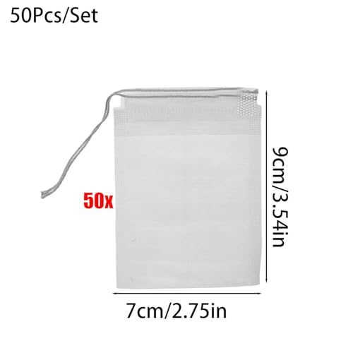 50PCS Multiple Size Empty Drawstring Teabags Nylon Disposable Clear Filter Bags for Coffee Spice Tea Filters Kitchen Teaware (7x9cm) - color: 7x9cm