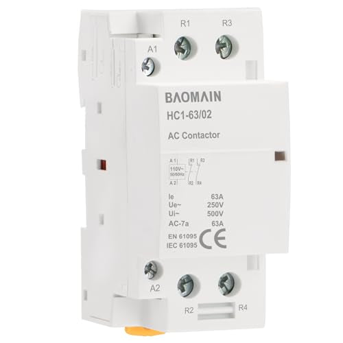 BAOMAIN 110V AC 2-Pole 63A Modular Contactor, 2NC, DIN Rail Mount