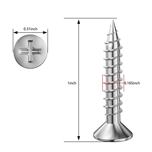 Wensilon (300Pcs) #8x1 Wood Screw Quick Metal Self Tapping Flat Head 304 Stainless Steel - color: Silver, size: #8x1