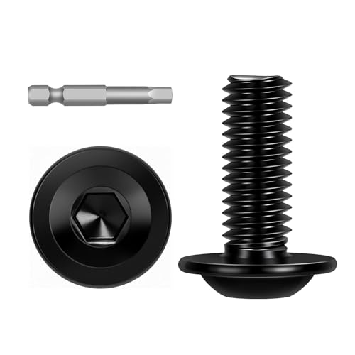 M4-0.7 x 20mm 50 PCS Flanged Button Head Socket Cap Bolts Screws, Stainless Steel 304, Allen Socket Drive, Screwdriver Bit Included, Black Finish, Fully Machine Thread - color: Black, size: M4 x 20mm