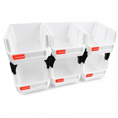 6 Pack Stackable Plastic Parts Bins, 5x4x3 in, White - color: White-6 Pack, size: 5"x4"x3"