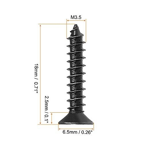 uxcell M3.5 x 18mm Wood Screws Phillips Flat Head Carbon Steel Self Tapping Screws Black 200pcs - size: M3.5 x 18mm