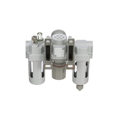 PneumaticPlus SAU300-N03G Compressed Air Filter Regulator Lubricator Combo 3/8" NPT - Poly Bowl, Manual Drain, Bracket, Gauge - style: Poly Bowl - Manual Drain