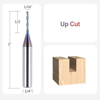 SpeTool 1/16 Inch Up Cut Spial Router Bit 1/4 Inch Shank with Extra Long Life Coating CNC Router Bit Plunge Woodworking Engraving Tool - size: 1/16" Dia -1/2" CL - 1/4" Shank, style: UP CUT