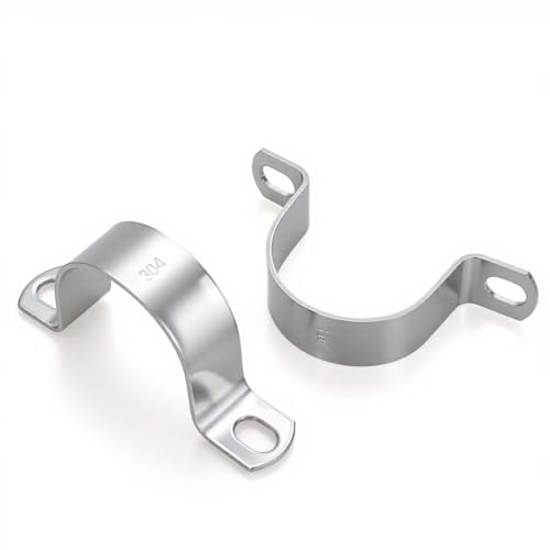 6 PCS 2 Inch, 304 Stainless Steel Thickened Pipe Clamps, Heavy-Duty Two Hole U-Bracket Conduit Clips for HVAC, Electrical, Plumbing, Secures Rigid Pipe/Tube on Wood/Metal/Concrete (50mm) - size: 2" (50mm)