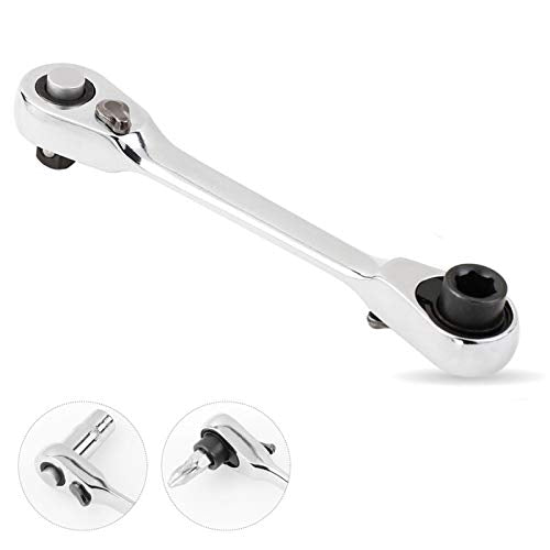 1/4 Inch Mini Double Headed Ratchet Wrench 72 Tooth Drive Socket and Screwdriver Bit Ratchet Set Rotator 5 Degrees Quick Install Release Ratchet Accessories Tool Silver