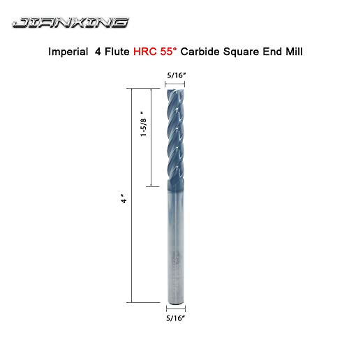 5/16" Extra Long Carbide Square End Mill, 4 Flute, 4" OAL, 1 Pc - size: 5/16" Extra Long (1 Pc), style: For Alloy Steels