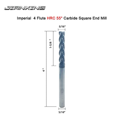 5/16" Extra Long Carbide Square End Mill, 4 Flute, 4" OAL, 1 Pc - size: 5/16" Extra Long (1 Pc), style: For Alloy Steels