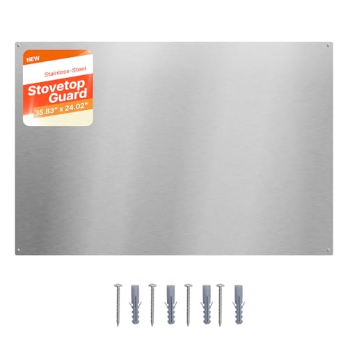 VEVOR 36" x 24" Stainless Steel Backsplash for Stove, Ultra Flat Splatter Guard, Wall Shield Range Hood Backsplash, Easy Clean Kitchen Wall Metal Panel, Pre-Drilled Holes for Easy Installation, Silver - size: 36x24in