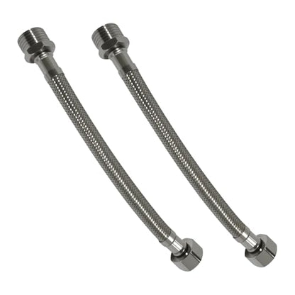 Water Supply Extension Line - 8 Inch Long, 1/2" Male Comp. To 1/2" Female Compression Stainless Steel Braided Hose, Fits Toilet Ballcock or Other Faucet Fitting - 2 Pieces - size: 1/2" Male to 1/2" Female