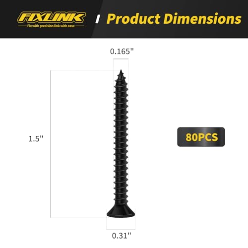 Wood Screws 1-1/2 Inch, 80PCS, FIXLINK #8 x 1-1/2“ Flat Head Black Screws - size: #8 x 1-1/2"
