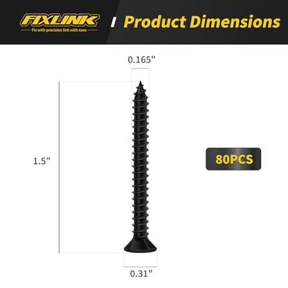 Wood Screws 1-1/2 Inch, 80PCS, FIXLINK #8 x 1-1/2“ Flat Head Black Screws - size: #8 x 1-1/2"