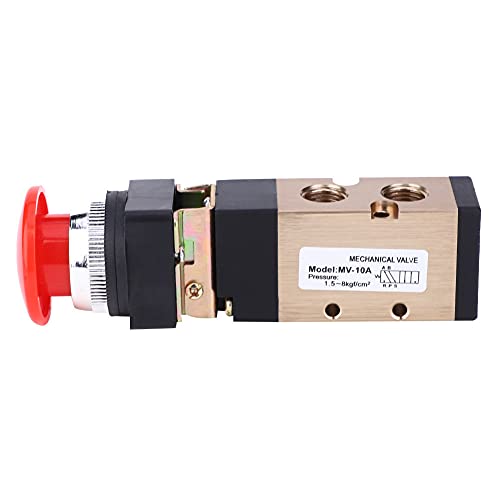 MV-10A Pneumatic Mechanical Valve 2 Position 5 Way Spring Return Push Button 1/4In PT Reversing Valve Spring Compressor Momentary Air Push Button Pneumatic Control Mechanical