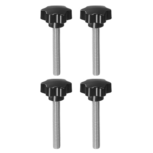 HARFINGTON 4pcs Star Knobs M12 x 90mm 304 Stainless Steel Threaded Stud 46mm Plastic 6-Star Head Hand Tightening Thumb Screw Clamping Jig Knob Handle, Black - size: M12 x 90mm x 46mm
