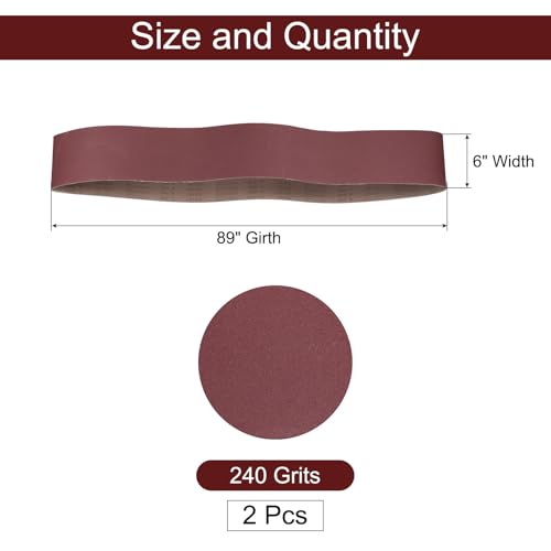 uxcell 2pcs 6" x 89" Sanding Belts 240 Grits Aluminum Oxide Abrasive Belt Sander Paper Sanding Papers for Metal Wood Grinding Polishing, Reddish Brown - size: 240 Grits