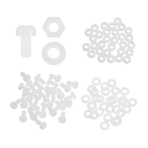 MECCANIXITY 30 Set M2.5x5mm Nylon PA66 Plastic Cross Round Head Screw Phillips Bolts Hex Nuts Flat Washers Assortment Kit, Metric Full Thread Bolt Fasteners for DIY Machine Assembly, White - color: White, size: M2.5x5mm