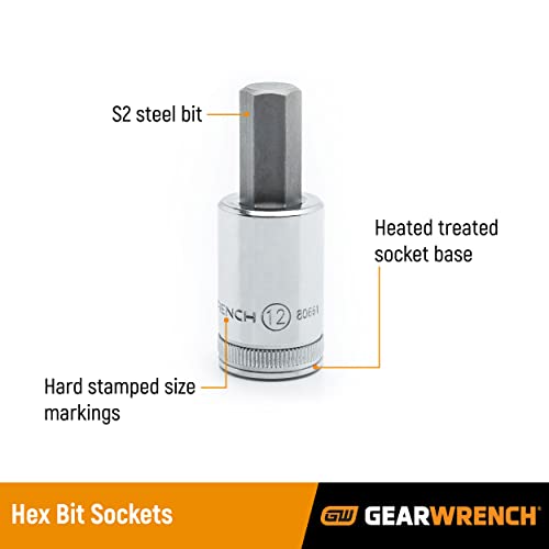 GEARWRENCH 12 Pc. 3/8" Drive Hex Bit Socket Set, Metric - 80580 - size: 3/8", style: 12-piece kit
