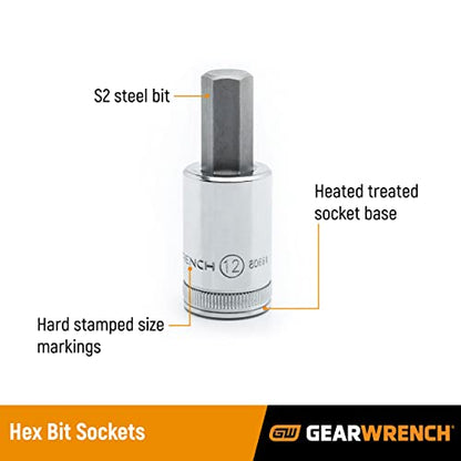 GEARWRENCH 12 Pc. 3/8" Drive Hex Bit Socket Set, Metric - 80580 - size: 3/8", style: 12-piece kit