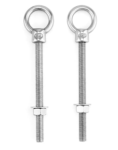 QWORK Threaded Eyebolts, 10 Pack 1/2"x6" Long Stainless Steel Marine Grade Shoulder Eye Bolt - color: 10 Pack, size: 1/2" x 6"
