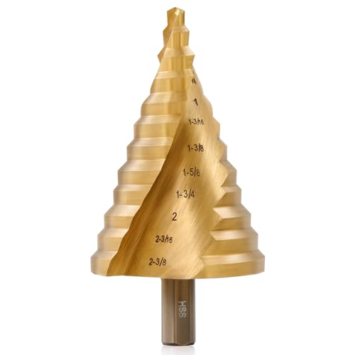 ZELCAN Large HSS Spiral Groove Step Drill Bit, 12 Sizes Titanium High Speed Steel 1/4" to 2-3/8" Drill Bit for Sheet Aluminium Metal Wood Hole Drilling, Big Multiple Hole Stepped Up Bit for DIY Lovers