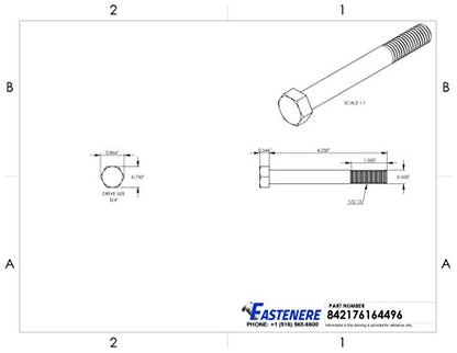 1/2-13 x 4-1/4" Hex Head Cap Screw Bolts, External Hex Drive, Stainless Steel 304, Partially Threaded, Stainless Steel, Quantity 5 By Fastenere - size: 1/2-13 x 4-1/4 Inch (5 Pack)
