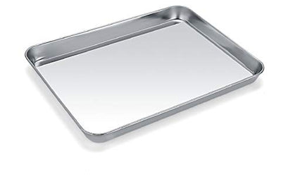 Baking Sheet, Stainless Steel Cookie Sheet Baking Pan Tray for Toaster Oven Size 9 x 7 x 1 Inch, Non Toxic & Healthy, Mirror Finish & Easy Clean, Dishwasher Safe - size: 9inch