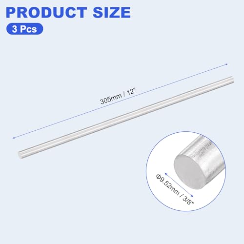uxcell 3pcs 304 Stainless Steel Round Rods, 3/8" Dia x 12" Length Stainless Steel Metal Solid Shaft Rod Bar for Industry Use Metal Working Hobbies DIY Craft, Silver - size: 3/8" Dia x 12" Length