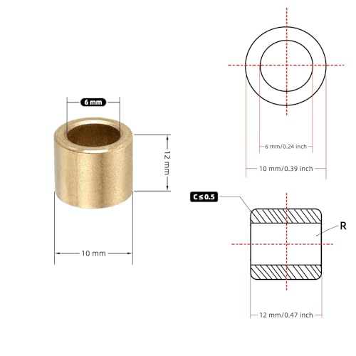 Sintered Bronze Sleeve Bearing Bushing 6mm ID x 10mm OD x 12mm L Oil-Impregnated 10pcs - size: 6*10*12mm