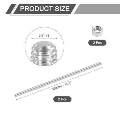 uxcell 3/8"-16 Fully All Threaded Rod, 2 Pcs 304 Stainless Steel Long Threaded Screw 11.8" Length Right Hand Threads for Furniture Mounting Assembly Fastening - size: 11.8"