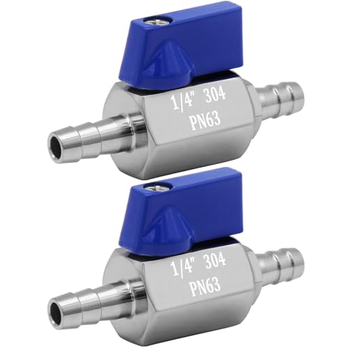 2PCS Stainless Steel 1/4" Mini Ball Valve Shut Off Valve 1/4" Hose Barb - size: 1/4" Hose Barb