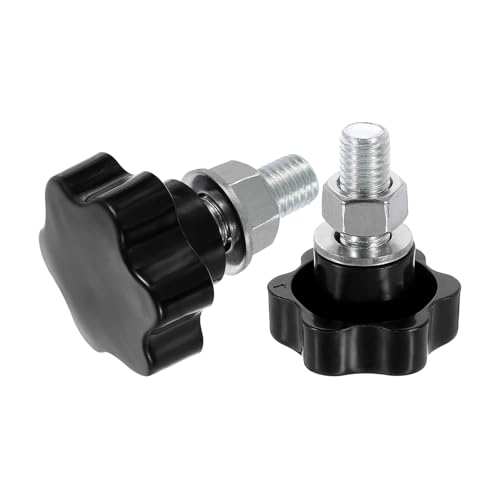 uxcell 2pcs Star Clamping Knobs with Nuts Washers, M12 x 30mm Metric Zinc Plated Carbon Steel Male Thread 48mm 6-Star Plastic Head, Threaded Stud Hand Knobs Handles Thumb Screws, Black - size: M12 x 30mm