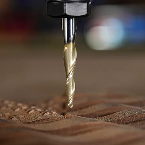 SpeTool Tapered Ball Nose End Mill 1/4" Shank with 1/32" Cutting Radius for 3D Carving Engraving Router Bit, ZrN Coated - size: Dia.=1/16
