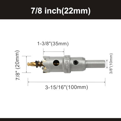 7/8''(22mm) TCT Hole Saw,Tungsten Carbide Hole Saw with Titanium-Plated Pilot Drill bit for Hard Metal,Alloy,Aluminum,Stainless Steel,Plastic,Iron - size: 7/8''(22mm) (1PCS)