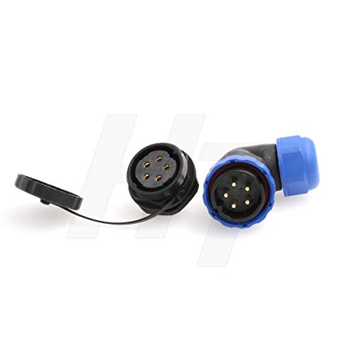 HangTon HE29 5 Pin Waterproof Connector Angled Plastic Threaded Outdoor Industrial Electrical Power 25Amp Circular Male Female Wire Cable Plug + Panel Socket (5 pin) - size: 5 pin