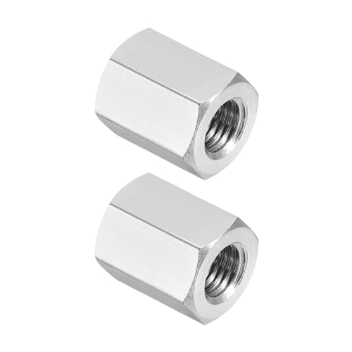PATIKIL M8x1 Pitch 304 Stainless Steel Hex Coupling Nuts, 2 Pcs 16mm / 0.63" Length Fully Threaded Rod Coupling Nut Studding Connector Fasteners, Silver Tone - size: M8-1 x 16mm