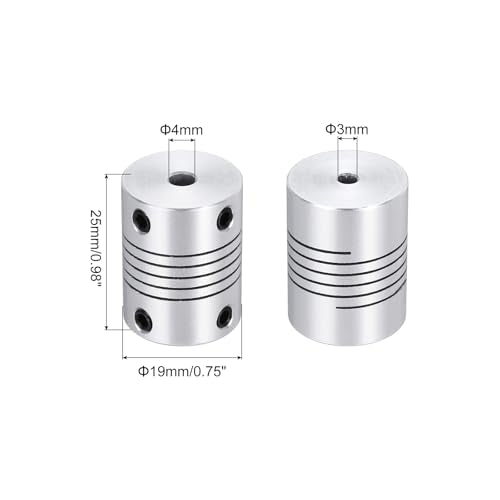 uxcell 2Pcs 3mm to 4mm Aluminum Alloy Shaft Coupling L25xD19 Flexible Coupler Beam for 3D Printer CNC Machine DIY Encoders and Motors Shaft,Silver - size: 3mm to 4mm