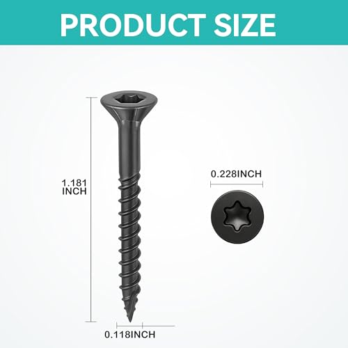 Wood Screws Black #4 × 1-1/4 inch Torx Star Drive Deck Screws Flat Head M3 × 30 Countersunk T10 Self Tapping Thread Cut 200pcs Carbon Steel Galvanized Very Small Size Screw(200PCS/Small Box Black) - color: Black, size: #4×1-1/4
