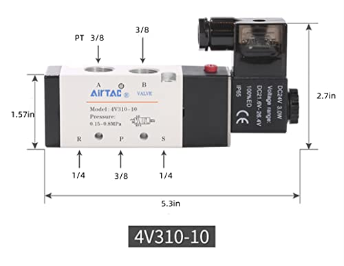 Solenoid Valve 3/8"PT Pneumatic AirTAC 4V310-10 Air 12V/24V/110V/220V Single Coil Pilot-Operated Electric 2 Position 5 Way Connection Type (4V310 PT3/8, AC110V) - size: 4V310 PT3/8, style: AC110V