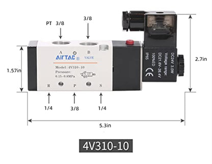 Solenoid Valve 3/8"PT Pneumatic AirTAC 4V310-10 Air 12V/24V/110V/220V Single Coil Pilot-Operated Electric 2 Position 5 Way Connection Type (4V310 PT3/8, AC110V) - size: 4V310 PT3/8, style: AC110V
