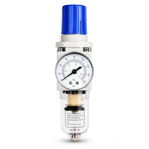 BLCH 1/4" NPT Air Compressor Regulator - Air Pressure Regulator, Air Dryer AW2000-02 Manual Drain Poly Bowl Gauge 0-160 PSI 5μm Brass - size: AW2000-02
