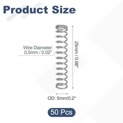 uxcell 50Pcs 304 Stainless Steel Compression Springs,0.5mmWD, 5mm ODx25mm L - size: 5mmx25mm