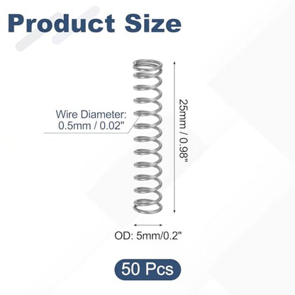 uxcell 50Pcs 304 Stainless Steel Compression Springs,0.5mmWD, 5mm ODx25mm L - size: 5mmx25mm