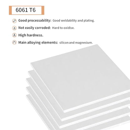 5PCS 6061 Aluminum Sheet Metal 1/4" x 4" x 6", Aluminum Plates Covered with Protective Film, Heat Treatable Aluminum Flat Bar for DIY Craft, Industry - size: 1/4", style: 4" × 6", 5Pcs